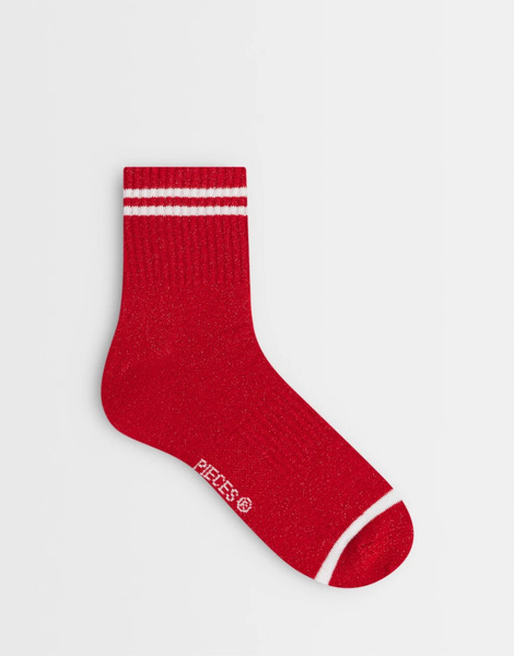  Pieces Sporty Stripe Glitter Socks In Red 