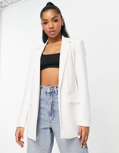  Pieces Tailored Oversized Blazer In White 