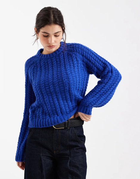  Pieces Textured Knit Jumper In Dark Blue 