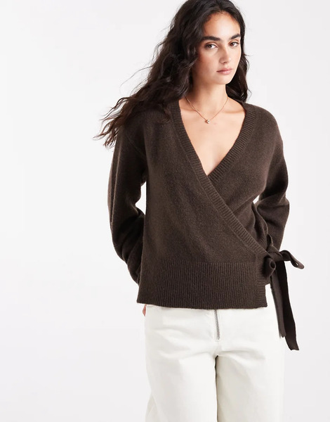  Pieces Tie Side Knitted Jumper In Chocolate Brown 