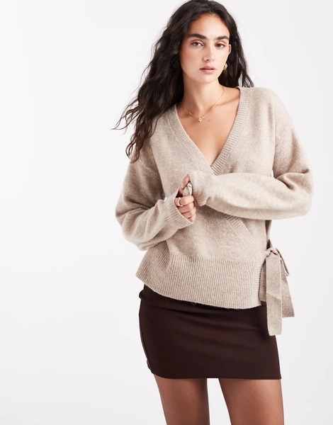  Pieces Tie Side Knitted Jumper In Taupe Melange Neutral 