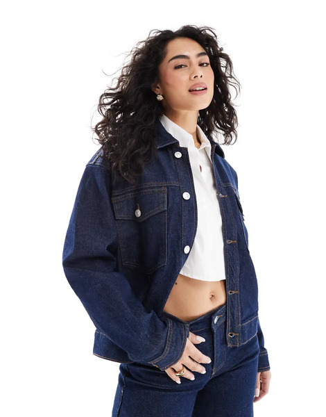  Pieces Trucker Jacket Co Ord In Dark Blue Denim 