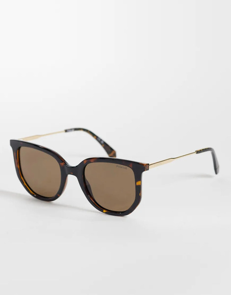  Polaroid Sunglasses Oversized Rectangular Sunglasses With Bronze Polarized Lenses In Brown 