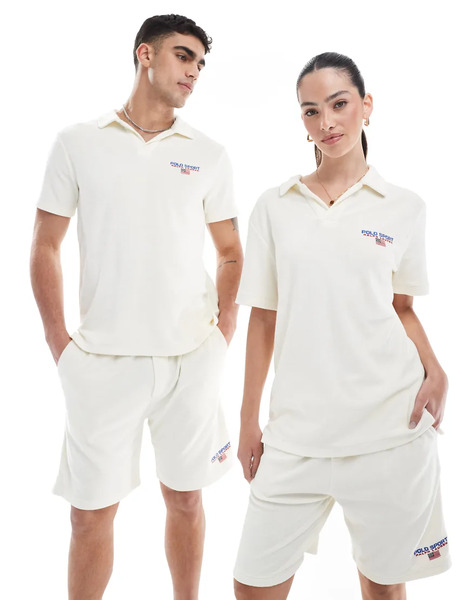  Polo Ralph Lauren Sport Capsule Small Chest Logo Light Weight Cotton Terry Polo In Cream Co Ord White 
