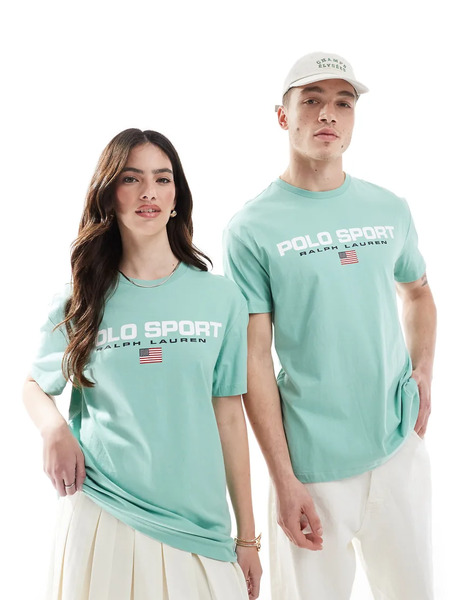  Polo Ralph Lauren Sport Capsule Unisex Large Chest Flag Logo T Shirt Classic Oversized Fit In Light Green 