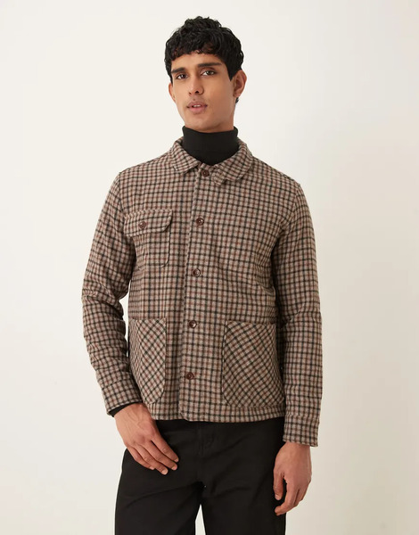  Pompeii Wool Blend Shacket In Brown Check Multi 