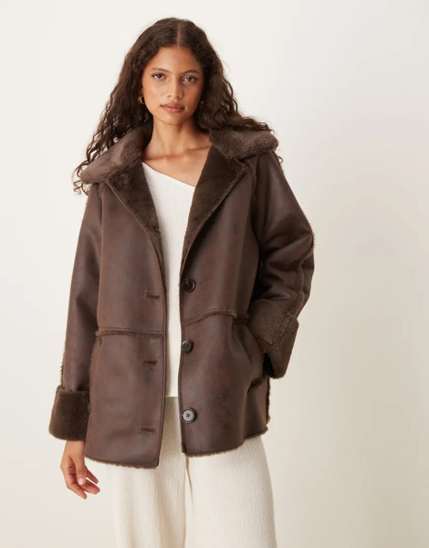  Pretty Lavish Aviator Coat In Chocolate Brown 