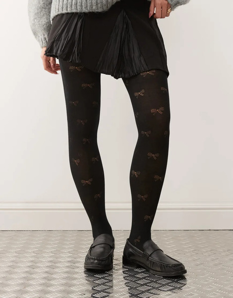  Pretty Polly Bow Pattern Tights In Black 