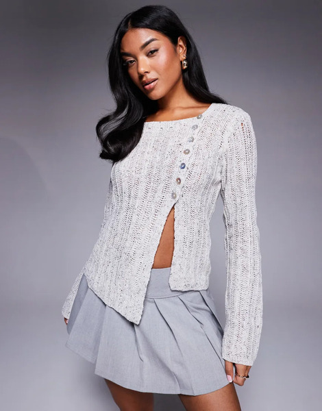  Princess Polly Asymmetric Button Side Split Cardigan In Grey 