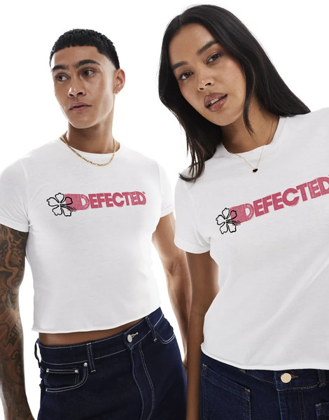  Prnt   Defected Records   Floral Cropped Tee In White 