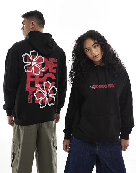  Prnt   Defected Records   Red Floral Hoody In Black 