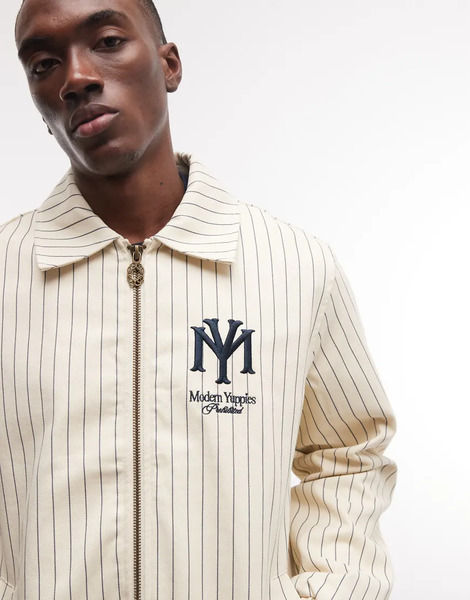  Prohibited Belmont Striped Harrington Jacket In Cream White 