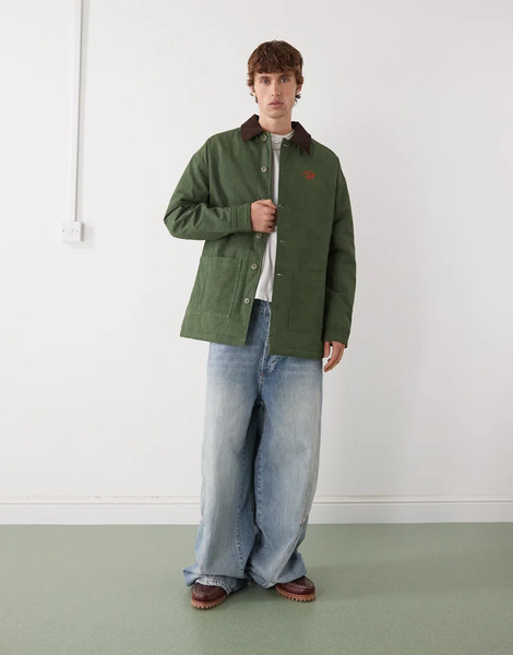  Prohibited Button Through Workwear Jacket In Dark Green 