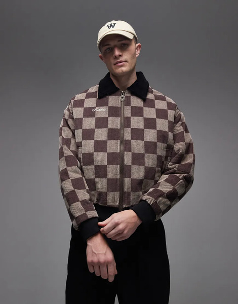  Prohibited Checked Bomber Jacket In Brown 