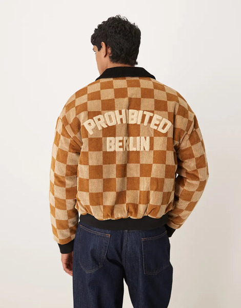  Prohibited Checked Bomber Jacket In Light Brown 