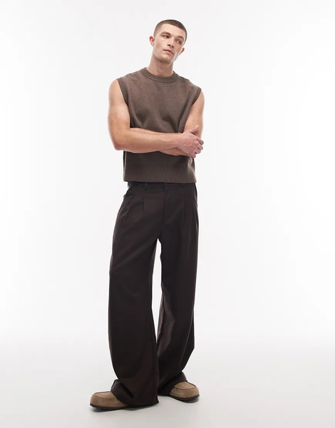  Prohibited Double Pleated Trousers In Brown 