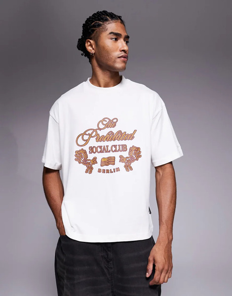  Prohibited Graphic Logo T Shirt In White 