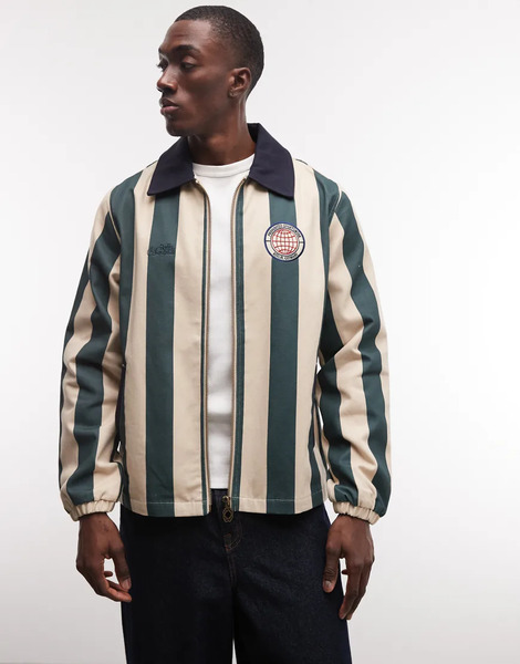  Prohibited Ivy League Striped Harrington Jacket In Green 