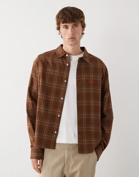  Prohibited Long Sleeve Flannel Shirt In Brown Check Multi 