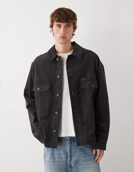  Prohibited Long Sleeve Oversized Cord Overshirt In Dark Grey 