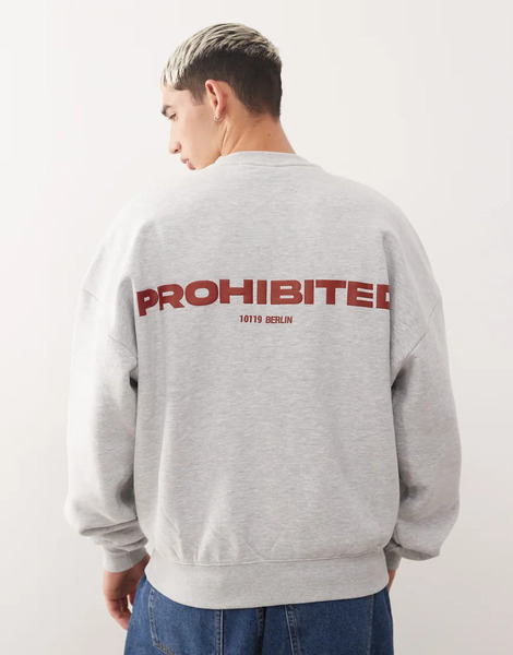  Prohibited Oversized Boxy Fit Logo Jumper In Grey 