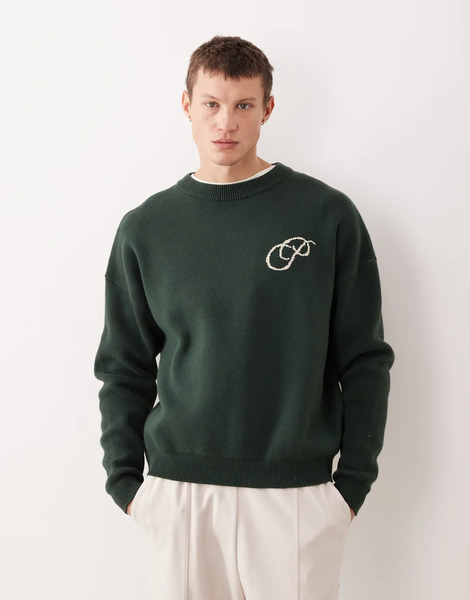  Prohibited Oversized Boxy Fit Logo Knit Jumper In Green 