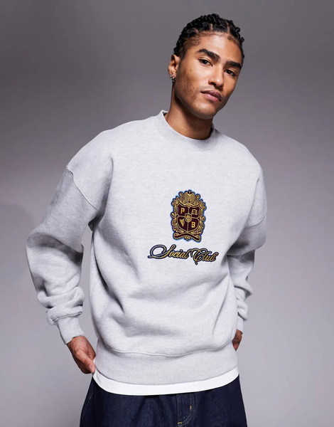  Prohibited Patch Emblem Logo Crew Neck Sweatshirt In Grey 