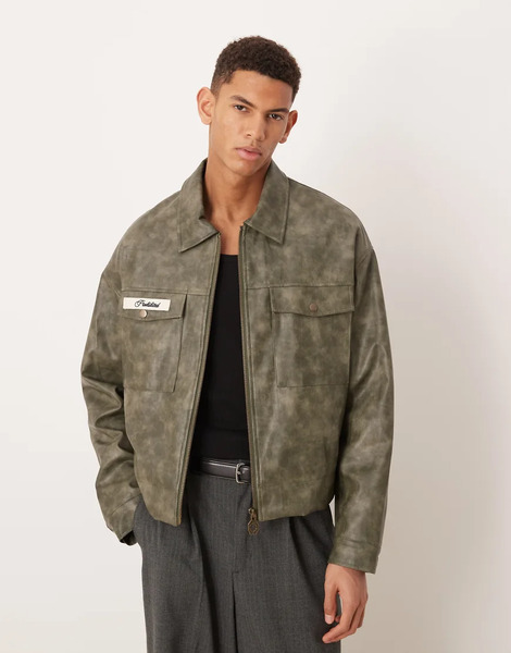  Prohibited Speed Pu Zip Through Jacket In Green Grey 
