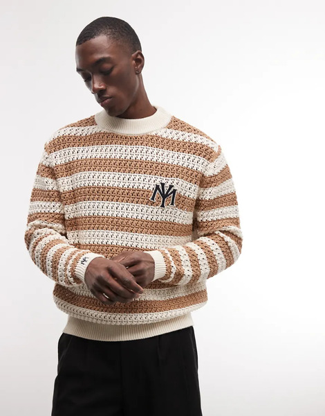  Prohibited Stripe Light Knit Jumper In Brown 