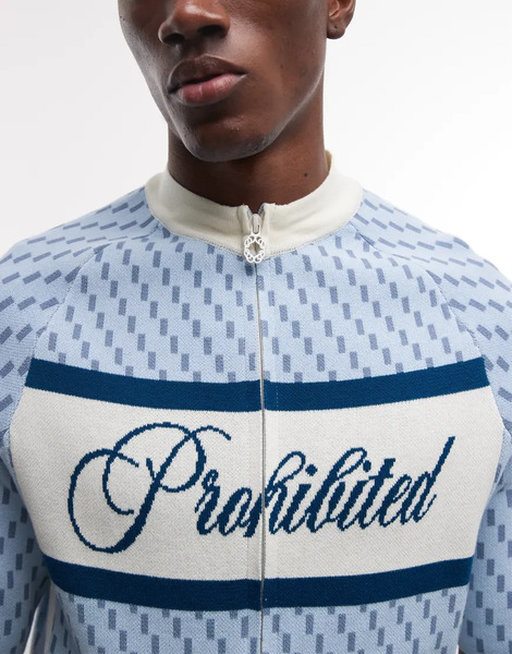  Prohibited Sunday Ride Zip Up Knitted Jersey In Light Blue 