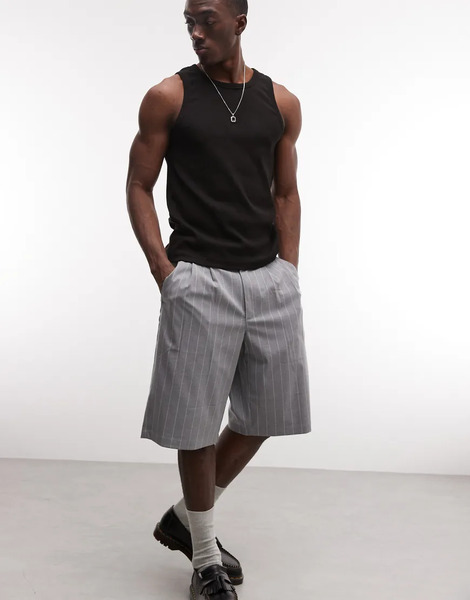  Prohibited Tailored Pleated Shorts In Grey Stripe 