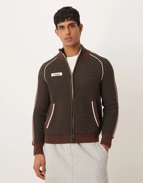  Prohibited Zip Through Knitted Track Jacket In Brown 