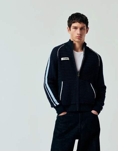  Prohibited Zip Through Knitted Track Jacket In Navy 