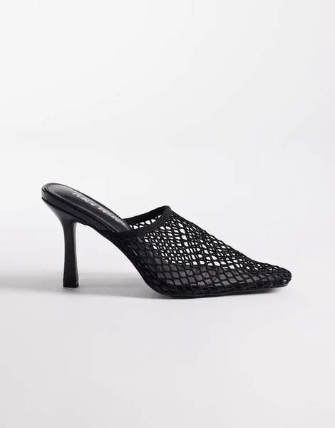  Public Desire Ada Mesh Heeled Mules In Black 
