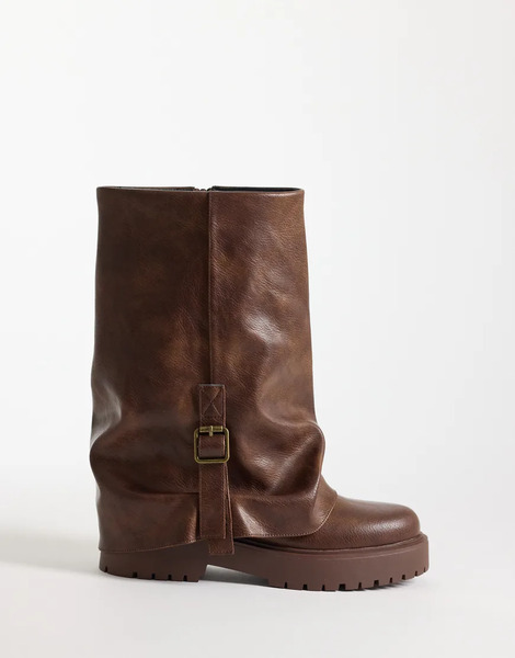  Public Desire Benjamin Foldover Mid Ankle Boots In Brown 
