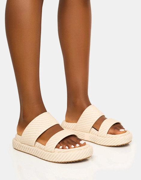  Public Desire Cierra Double Strap Patterned Platform Sandal In Cream Neutral 