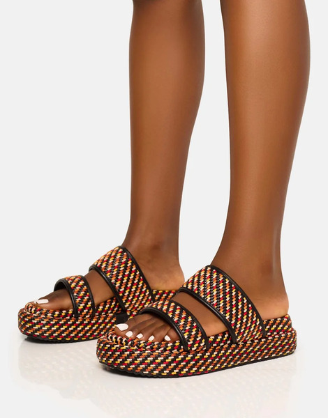  Public Desire Cierra Double Strap Patterned Platform Sandal In Multi 