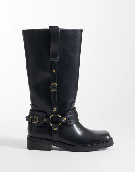  Public Desire Fig Harness Knee Boots In Black 
