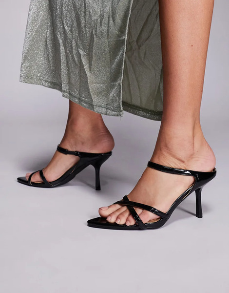  Public Desire Melys Pointed Toe Cross Strap Mid Heels In Black 