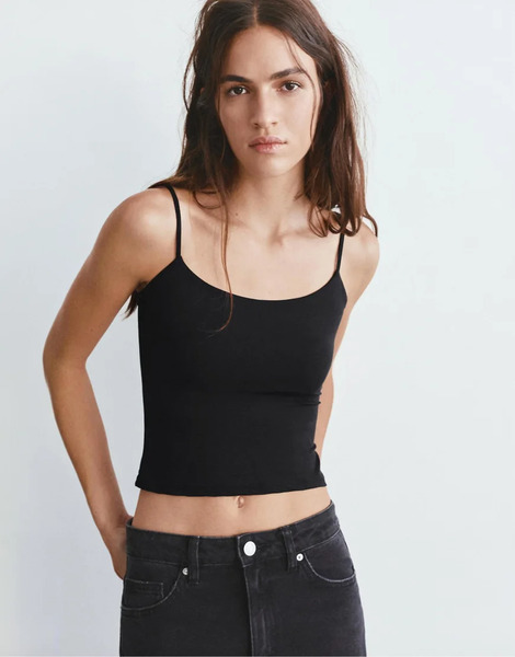  Pull & Bear Adjustable Thin Strap Top In Black 