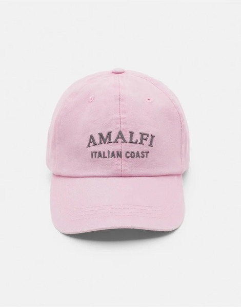  Pull & Bear Amalfi Embroidered Cap In Pink 