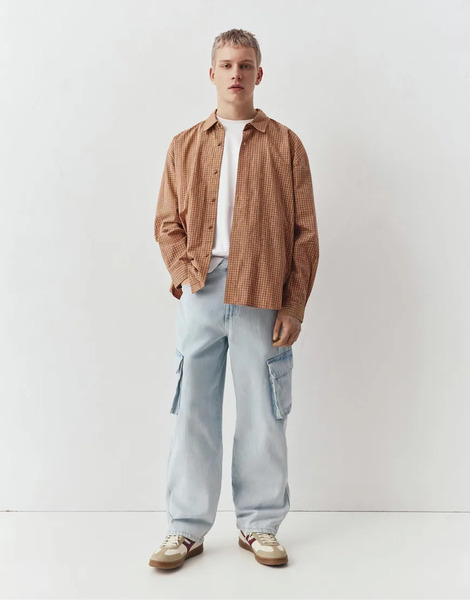  Pull & Bear Baggy Cargo Jeans In Pale Blue 