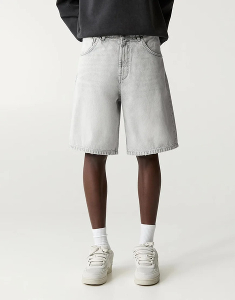  Pull & Bear Baggy Denim Bermuda Shorts In Dark Grey 