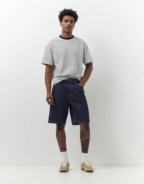  Pull & Bear Baggy Denim Bermuda Shorts In Navy 