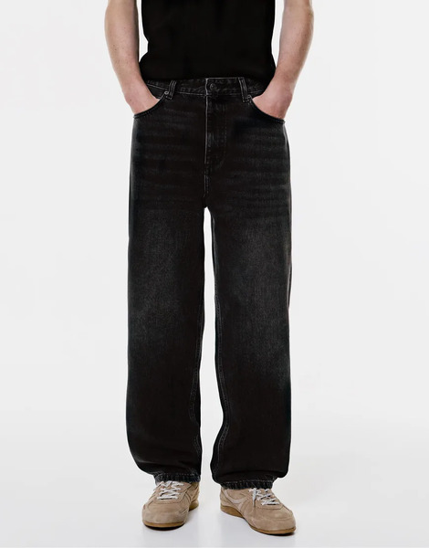  Pull & Bear Baggy Jeans In Washed Black Grey 