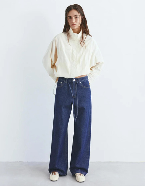  Pull & Bear Baggy Jeans With Belt In Navy 