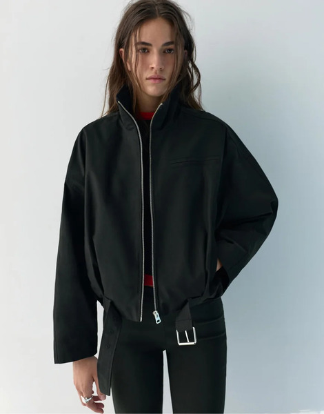  Pull & Bear Balloon Bomber Jacket In Black 
