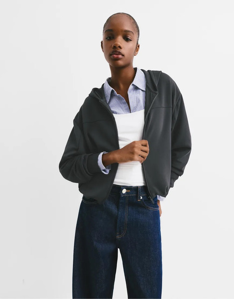  Pull & Bear Balloon Hoodie In Black 