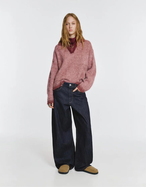  Pull & Bear Barrel Jeans With Hearts In Navy 