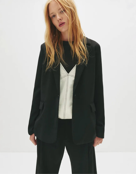  Pull & Bear Basic Blazer In Black 